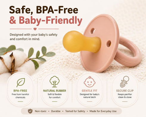 Personalized BPA Free Pacifier & Clip Natural Rubber Baby Pacifier with Custom Name Soft, Safe & Soothing for Newborns