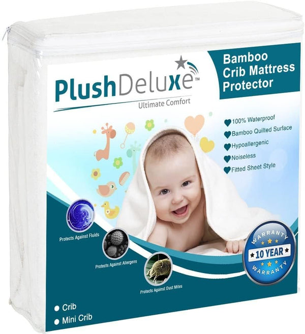 PlushDeluxe Crib Mattress Protector, 28x49, 100% Waterproof, Noiseless, Ultra Soft Viscose Made