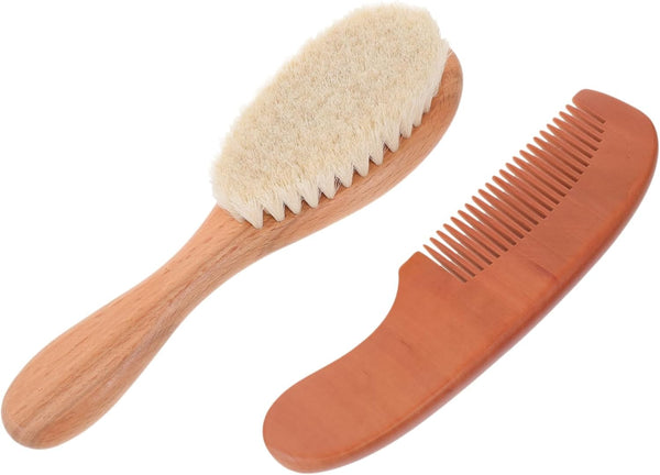 1set Brush and Comb Newborn Hair Care Kit Wooden Comb and Brush