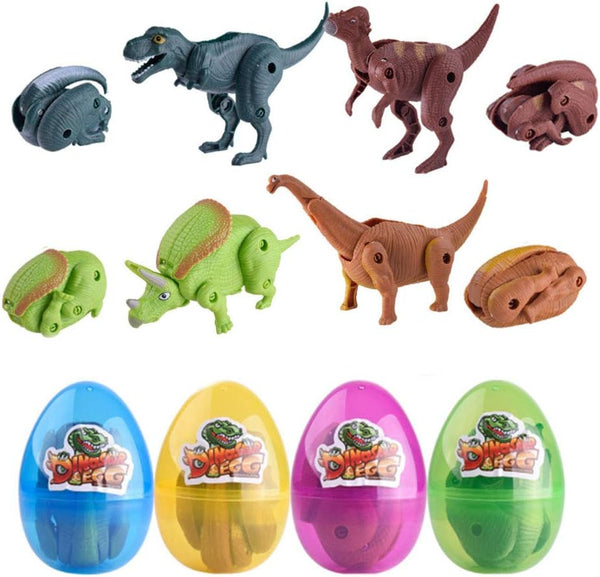 4 Pack Jumbo Dinosaur Deformation Eggs with Toys Inside, Kids Party Favors, Easter Basket Stuffers