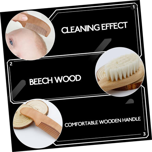 Set Baby Hair Wash Brush Soft Wool Sink Bath Bathing Tool Wooden Comb for Newborn