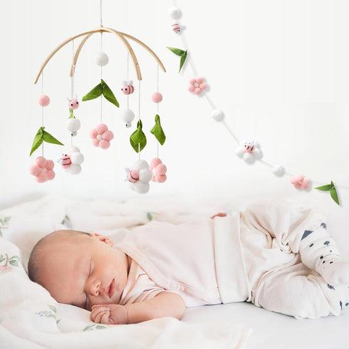 Set Baby Mobile for Crib, Crib Nursery Mobile for Boys Girls, Boho Bee Flower Nursery Decor Soothe Toy Baby Shower