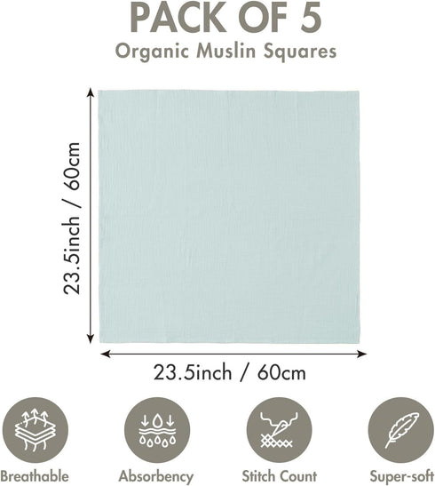 5 Pack Muslin Receiving Blankets, Neutral Blanket Swaddling for Newborn Boys and Girls, Breathable and Skin-Friendly
