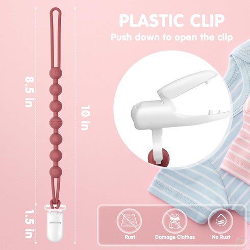 Loviomad 100% Pacifier Clips Baby Girls: One-Piece Baby Pacifier Clip, Food Grade Silicone, Pacifier Holder Clip