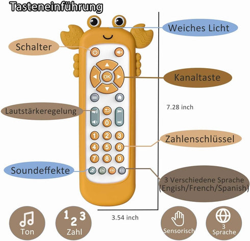Baby TV Remote Control Toy with Soft Silicone Cover, Musical Realistic Play Remote Toy for 6M+ Boy and Girls