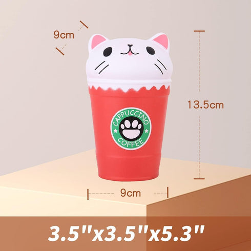 Anboor 5.3" Soft Squishys Food Toy - Kawaii Cat Coffee Cup for Kids and Adults, Collection Stress Relief Toy