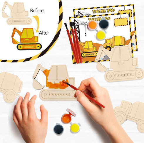 Jekocet 24 Construction Party Favors Pcs Construction Birthday Party Supplies Construction Cards with Wooden Painting