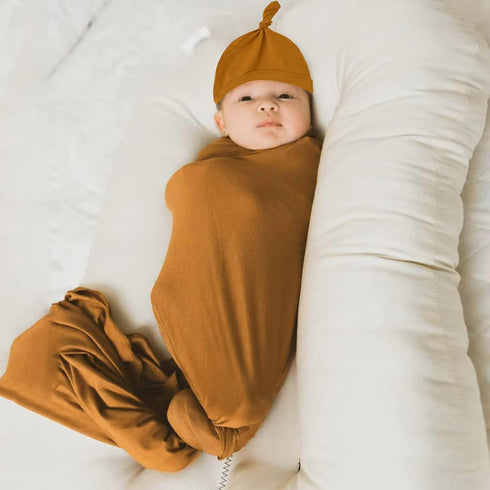 Newborn Swaddle Blanket with Hat Set - Hospital Receiving Blankets for Girls Boys (Copper, 35"*35")