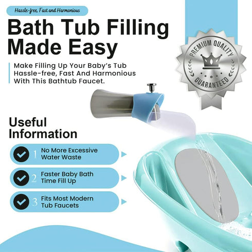 Bath Helper - Bath Tub Faucet Extender, Guides Water Directly from Faucet to Baby Bath Tub (Blue)