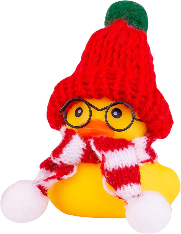 Christmas Car Ornaments Rubber Ducks Toys, Yellow Duck Dashboard Decorations with Mini Beanie Hat, Scarf, Sunglasses, 2