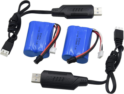 2 Pack 7.4V 1100mAh 8.51Wh SM-2P 2 H101 H103 2 Blomiky Li-ion Rechargeable Battery with Plug and Charger Cable fit