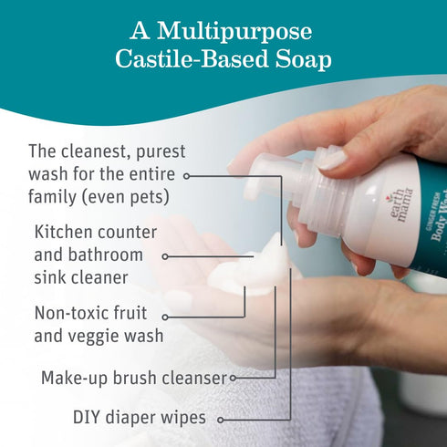 Earth Mama 5.3 oz Ginger Fresh Foaming Hand Soap and All Purpose Body Wash for Sensitive Skin, Liquid Castile Soap