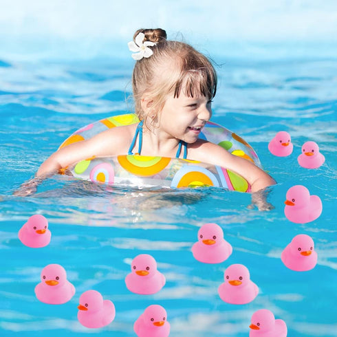 umbresen 12pcs Pink Rubber Ducks, Small Bath Toys for Preschool, Baby Shower, Pool Float, Halloween Party Favors