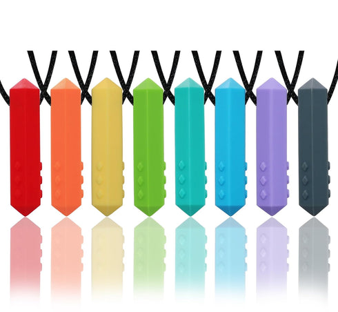 Chew Necklaces for Sensory Kids, 8 Pack Silicone Teething Necklace for Boys and Girls with Autism, ADHD, Reduce Chewing