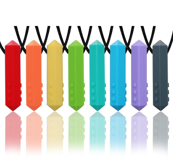 Chew Necklaces for Sensory Kids, 8 Pack Silicone Teething Necklace for Boys and Girls with Autism, ADHD, Reduce Chewing