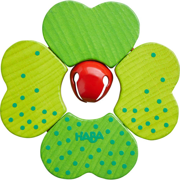 HABA Wooden Shamrock Baby Teether Toy - Sensory Toy for Babies 6-18 Months, Teething Ring Baby Gift, Made in Germany