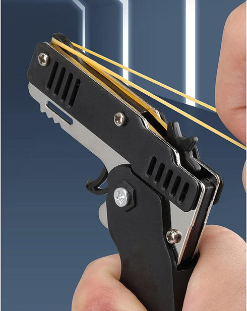 Kids Toys Cool Keychain Rubber Band - Mini Metal Folding Rubber Launcher Toy with 60 Bands
