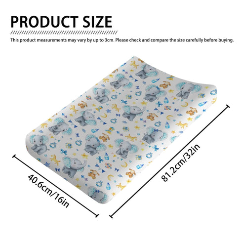 Cute Elephant Changing Pad Covers Cartoon Elephant Baby Changing Table Pad Sheets Cover for Boy Girl Elephant Blue Soft Breathable Stretchy Snug Fitted Diaper Change Table Pad Mats Covers 32''x16''