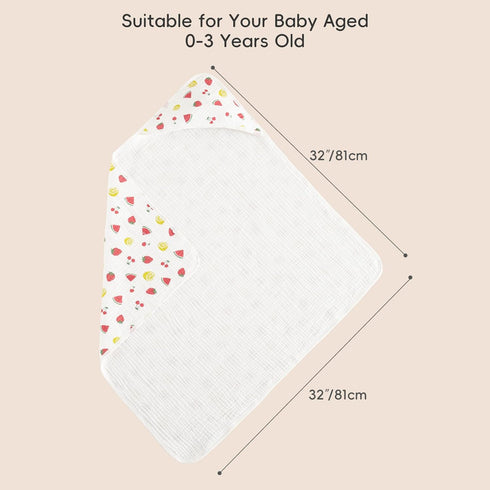 100% 2 Pack 32x32Inch, PHF Muslin Cotton Baby Hooded Towels, Bath Towel with Hood for Newborn, Infant, Toddler, Ultra