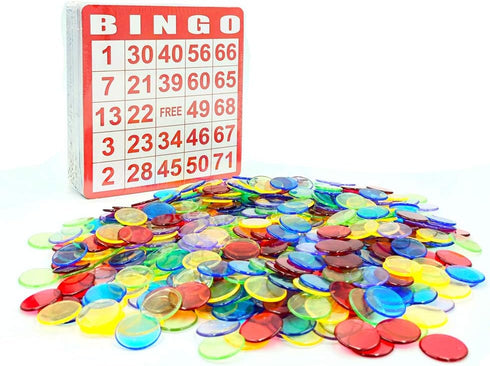 Yuanhe Bingo Cards Game Set - Includes 50 Bingo Cards and 500 Colorful Transparent Bingo Chips
