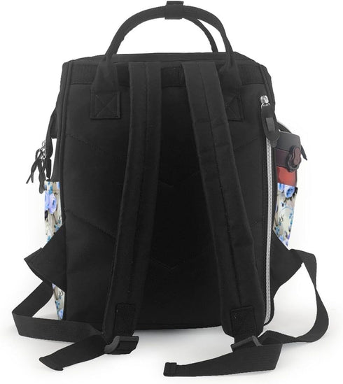 FSQDJLU Backpack Blue and Periwinkle Floral Diaper Bag for Women, Large Capacity Waterproof Travel Bag with Stroller