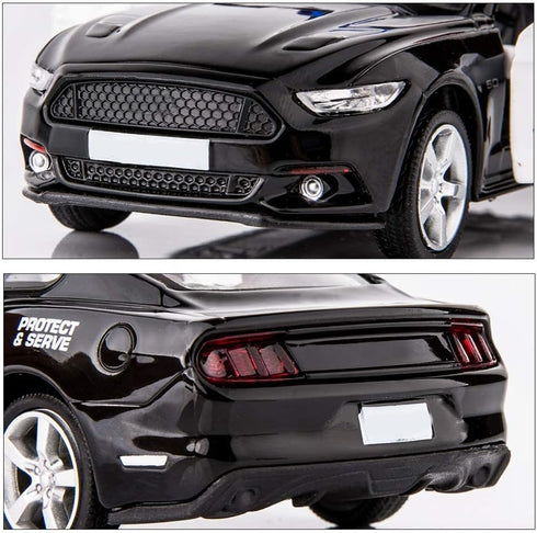 BDTCTK 1/36 Ford Mustang GT Police Car Model, Zinc Alloy Die-Cast Pull Back Vehicles for Kids (Black)