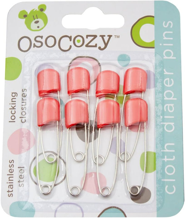 OsoCozy Diaper Pins, Red, Sturdy Stainless Steel with Safe Locking Closures, 2.875 Inch