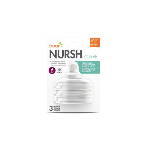 3 Count Boon Nursh Curve Silicone Baby Bottle Nipples - Food-Grade Silicone Bottle Nipples - Slow Flow Nipples for Baby