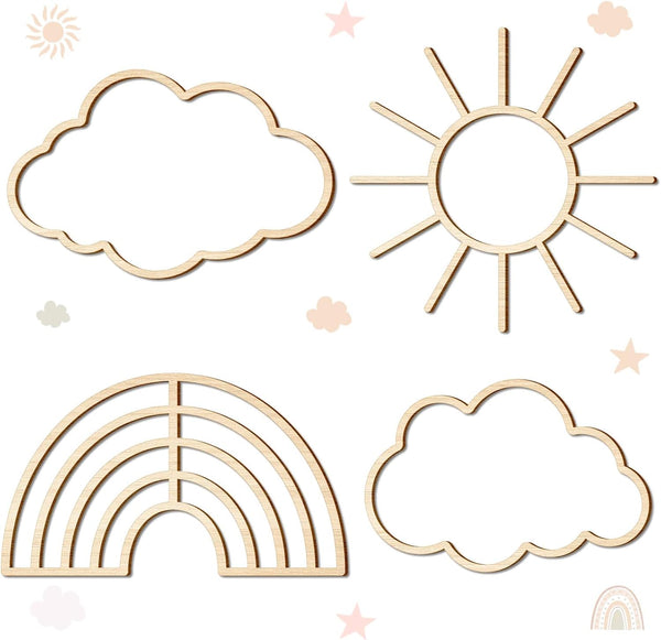 4 Pieces Boho Nursery Cloud Star Wall Decor Wooden Babyroom Moon Rattan