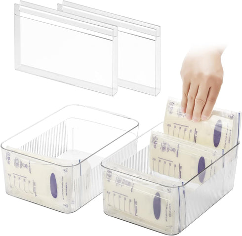 Ugotfeels Breastmilk Storage Container with Freezer Flattener Kit, Large Capacity Organizer Bins for
