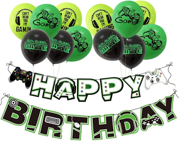 Video Game Decorations: Happy Birthday Banner and Balloons for Kids, Boys, Girls - Video Game Theme Party Supplies