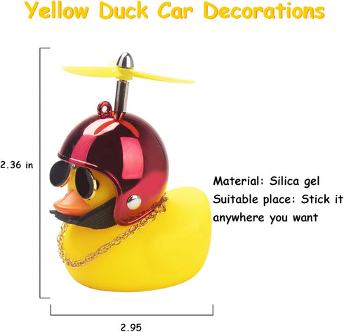 Wonuu Rubber Duck Car Ornaments, Yellow Duck Dashboard Decorations with Cool Glasses and Propeller Helmet