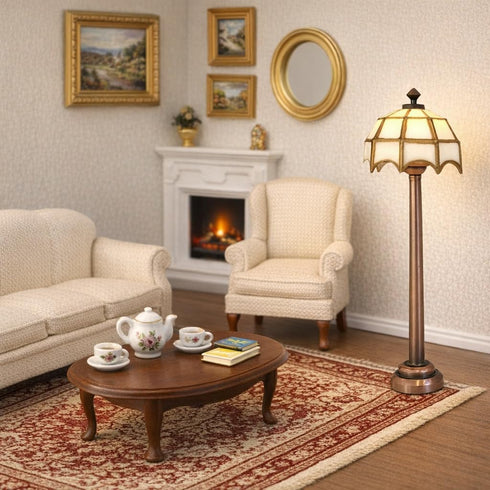 Settings Charming LED Dollhouse Floor Lamp with Cream Shade - Perfect for Miniature