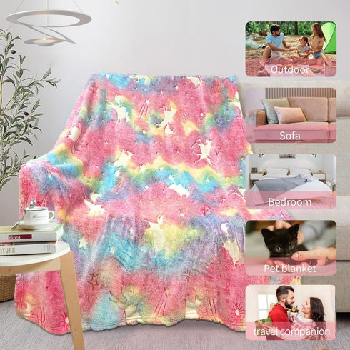 Unicorn Blanket for Girls - Glow in The Dark Personalized Blankets for Kids, Soft Fleece Blanket 50"x 60"