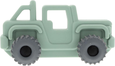 Nuby 6+ Silicone Teether Toy for Babies - Textured Teething Green Jeep Car with Moving Wheels - Soothes Sore Gums