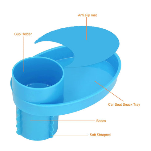 Snack Tray for Kids Car Seat, Secure and Sturdy Design, Compact and Portable with Cup Holder (Blue)