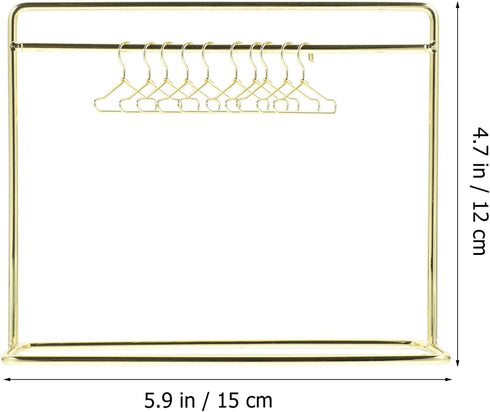 STOBOK Miniature Doll Garment Rack Set Mini Doll Dress Clothing Display Rack with 10Pcs Mini Doll Clothes Hangers Doll House Furniture Accessories for Dollhouse Supplies, Golden