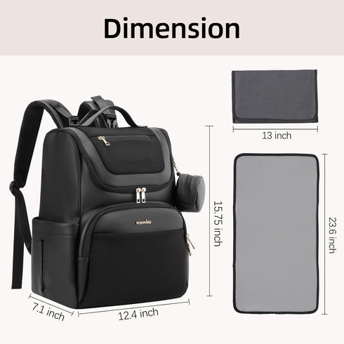 vosmles Backpack, Large Leather Diaper Bag Baby Travel Bag with Changing Pad, Insulated Pockets, Stroller Straps