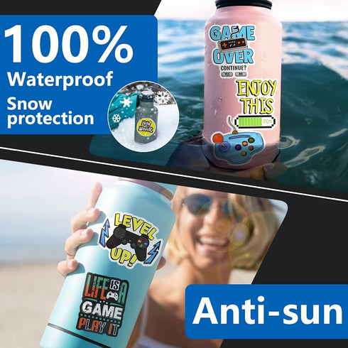 DETICKERS Gaming Stickers for Boys, 50 PCS Waterproof Vinyl Stickers for Video Game Water Bottles
