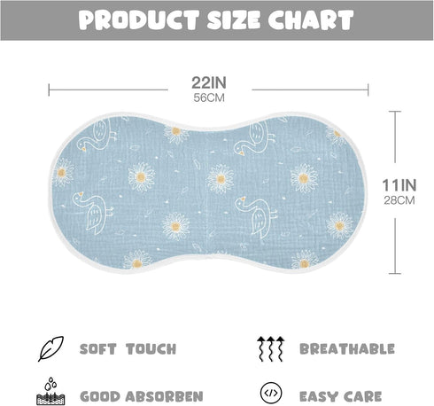 decor gift 4 Pack 22x11in Cotton Muslin Baby Burp Cloths Breathable Cartoon Swan Sunflower Pastel Blue washcloth