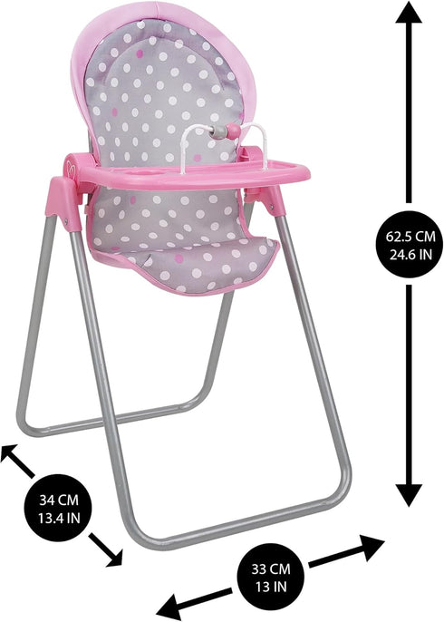 509 21", 3+ Crew: Cotton Candy Pink: Foodie Doll Highchair - Pink, Grey, Polka Dot - for Dolls Up to Sturdy, Kids