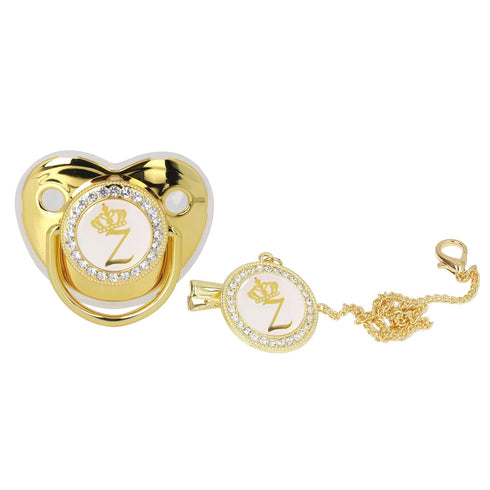 Gold Letter Infant Pacifier, Personalized Bling Pacifier with Clip for Girl Boys