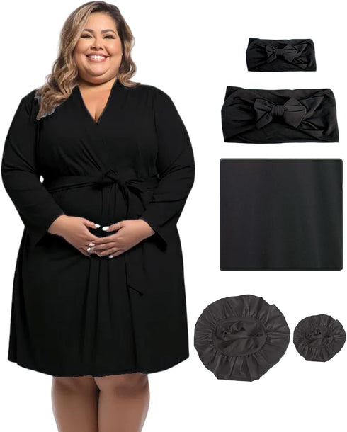 SUFEINI Maternity Robe and Matching Swaddle Blanket Set, Plus Size Women Postpartum