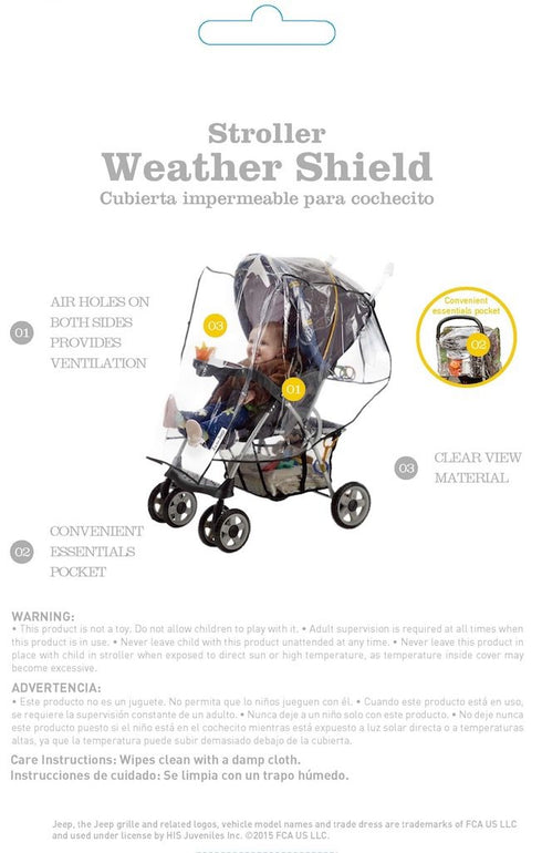 Jeep Standard Stroller Rain Cover, Universal Size, Waterproof, Windproof, Clear Vinyl Plastic Weather Shield