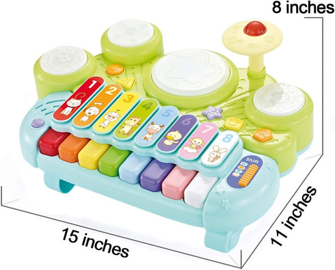 Fisca 3 in 1 Musical Instruments Toys - Electronic Piano Keyboard Xylophone Drum Set for Baby & Toddler