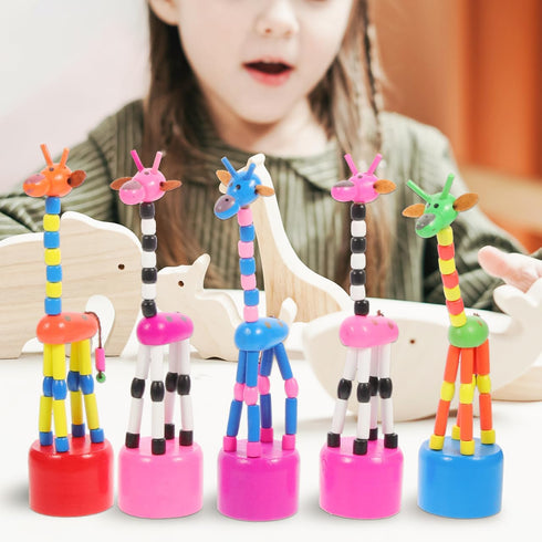 STOBOK 5Pcs Wooden Giraffe Figurine Toy - Finger Puppets Dancing Rocking Giraffe Push Up Toys for Kids (Random Style)