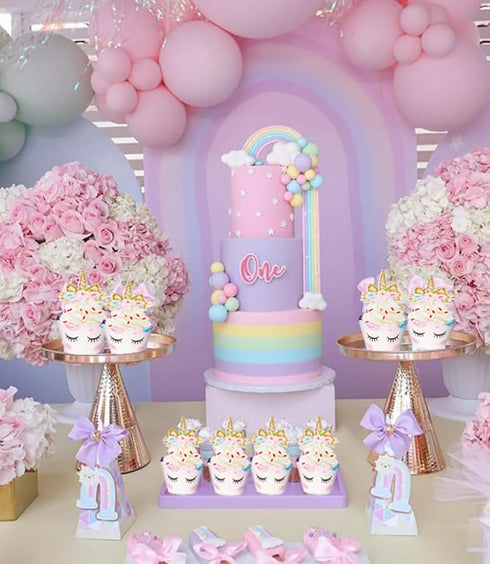 Unicorn Cupcake Toppers and Wrappers - 40 Reversible Rainbow Liners with Cute Decorations for Birthday Party