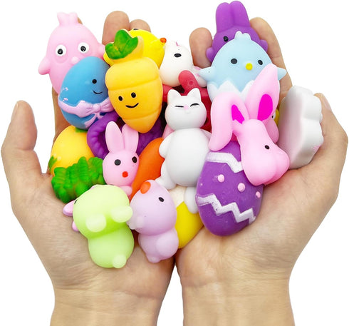 CHHOEAV 24 Pack Easter Mochi Squishy Toys Filled Easter Eggs, Plastic Easter Eggs Filled with Easter Squishy Toys