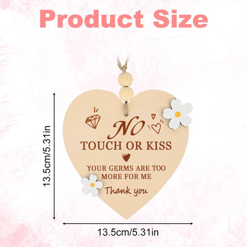 Penitue Wooden No Touch or Kiss Baby Sign, Cute Heart Shape Do Not Touch Baby Sign with Hanging Rope for Stroller Car