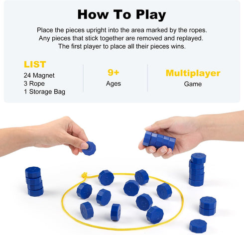 Faigcoy 24 3 Magnetic Chess Game with Full-Size Stones, Magnet Game with String & Portable Storage Bag, Strategy Board